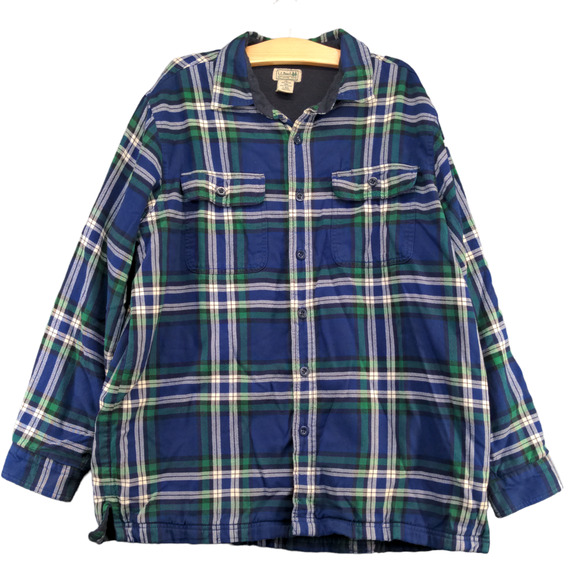 L.L Bean Men's Fleece Lined Flannel Button-Up Shirt Multi Large Plaid Pockets - Picture 1 of 13